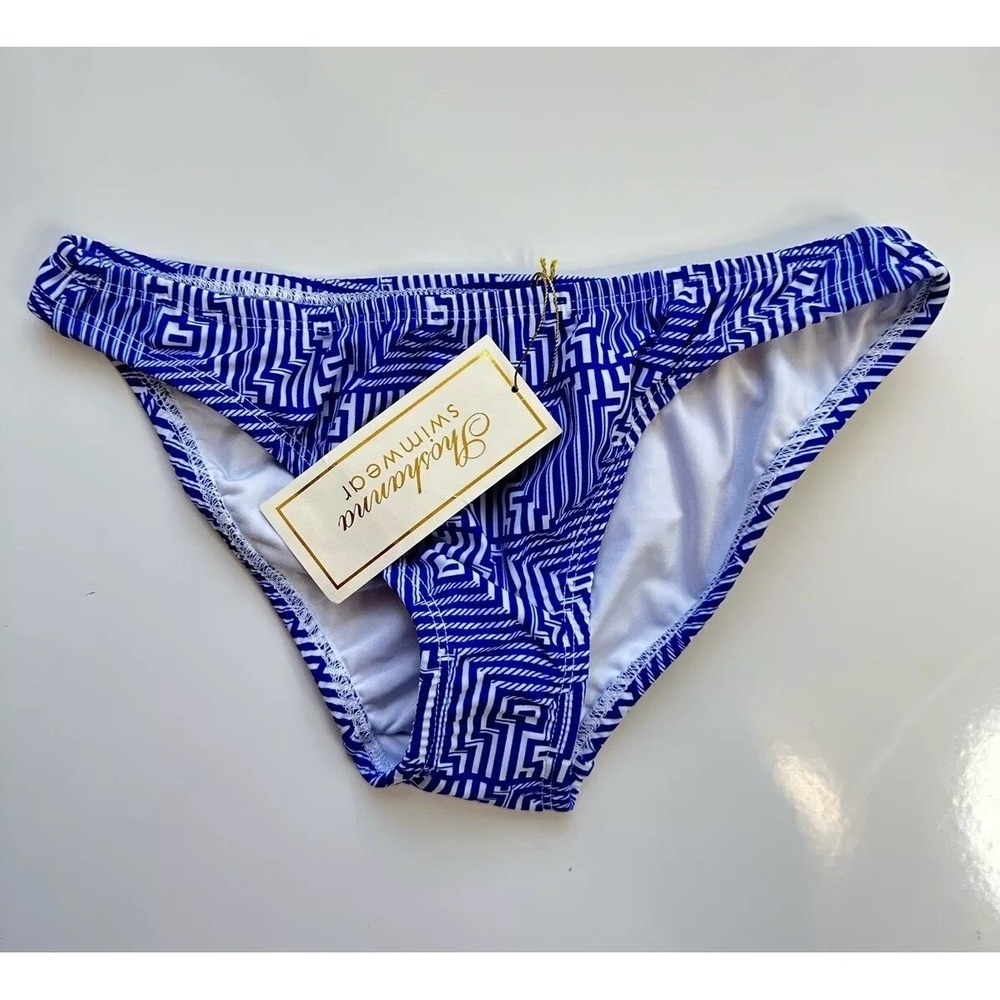 NWT $60 Shoshanna 8917 Blue Striped Lined Bikini Bottoms / Size Small